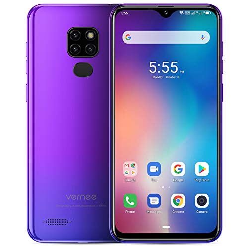 Vernee M7 Smartphone 2019 Dual SIM 4G LTE 4GB RAM 64GB ROM 3 Cámaras Trasera 13MP 1 Cámara Frontal 8MP Gran Pantalla 6.1" Face ID 3500mAh Android 9 Sensor Dactilar Cuerpo Ultradelgado 6.9mm - Violeta