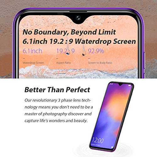 Vernee M7 Smartphone 2019 Dual SIM 4G LTE 4GB RAM 64GB ROM 3 Cámaras Trasera 13MP 1 Cámara Frontal 8MP Gran Pantalla 6.1" Face ID 3500mAh Android 9 Sensor Dactilar Cuerpo Ultradelgado 6.9mm - Violeta