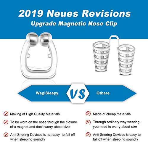 [Versión 2020]Dilatador Nasal Anti-Ronquidos WAGISLEEP, Antironquidos Clip Nasal Magnético Nose Clip Silicona, Dejar de roncar, Mejora la Respiración Nariz Clip para Ayudar a Dormir Apnea Del Sueño