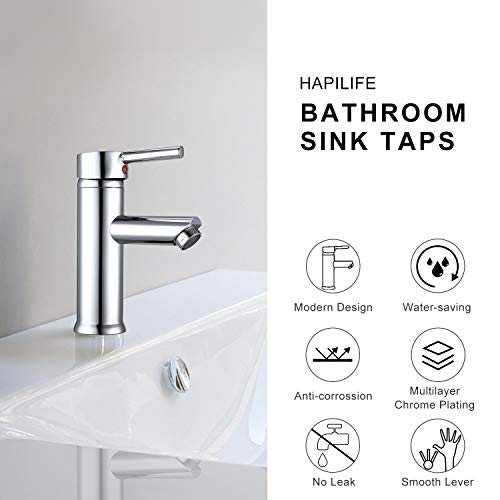 Versión Actualizada Hapilife Grifo Lavabo Monomando Mezclador con Aireador Incorporado, Conexión 3/8" Española, 10 Años Garantía