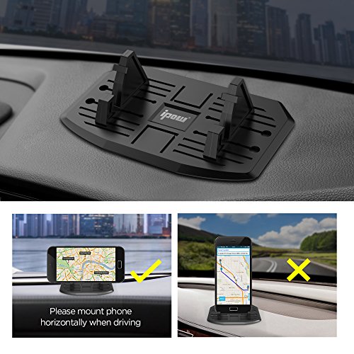 [Versión Segunda Mejorada] Ipow® Soporte para Coche para movil, Soporte Silicona Antideslizante para Salpicadero Coche,Huawei, Iphone, Xiaomi, Samsung, Negro