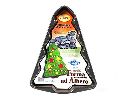 Vespa - Molde para tartas con forma de árbol de Navidad antiadherente, de aluminio, color negro, único
