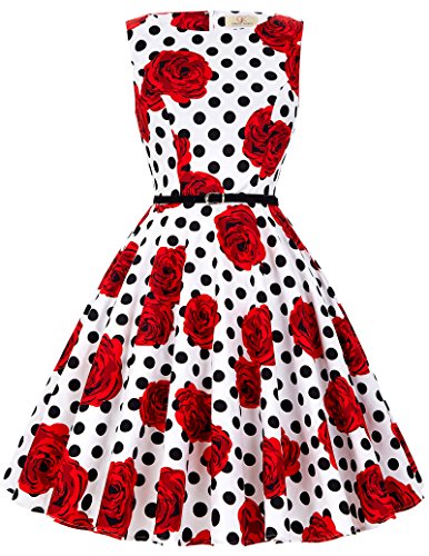 Vestido a Lunares Vestido de Puntitos Vestido Retro Sin Mangas M 36#