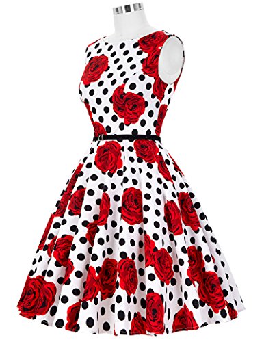 Vestido a Lunares Vestido de Puntitos Vestido Retro Sin Mangas M 36#