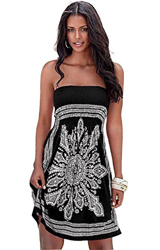 Vestido de Playa para Mujer, Verano Sin Tirantes de Hombro Mujer Bohemia Falda Casual Estampado Floral Colorido Mini Vestidos