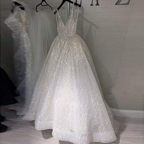 Vestidos de Fiesta Mujer SUNNSEAN Sólido Blanco sin Mangas con Lentejuelas de Costura Cuello V Espalda Abierta Simple Sexy Vestido de Novia Falda Larga de Fiesta