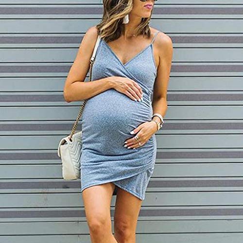 Vestidos Premama Verano SHOBDW Moda 2019 Vestido de Maternidad Sin Manga Slim Fit Túnica Mujer Color Sólido Ropa Premamá Cómoda Pijamas Mujer Tallas Grandes 5XL(Gris,L)