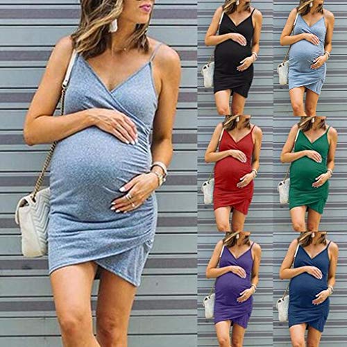 Vestidos Premama Verano SHOBDW Moda 2019 Vestido de Maternidad Sin Manga Slim Fit Túnica Mujer Color Sólido Ropa Premamá Cómoda Pijamas Mujer Tallas Grandes 5XL(Gris,L)