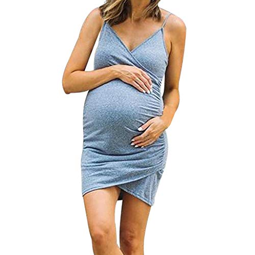 Vestidos Premama Verano SHOBDW Moda 2019 Vestido de Maternidad Sin Manga Slim Fit Túnica Mujer Color Sólido Ropa Premamá Cómoda Pijamas Mujer Tallas Grandes 5XL(Gris,L)