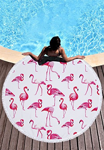Vesub Toalla de playa redonda con impresión de microfibra, flamencos con borla suave, 150 x 150 pulgadas