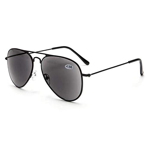 VEVESMUNDO Gafas Sol de Lectura Presbicia Aviador Proteccion UV Grande Marco de Metal y Bisagras con Funda para al aire libre Anteojos de Leer Graduadas (Gafas de lectura de sol, 1.5)