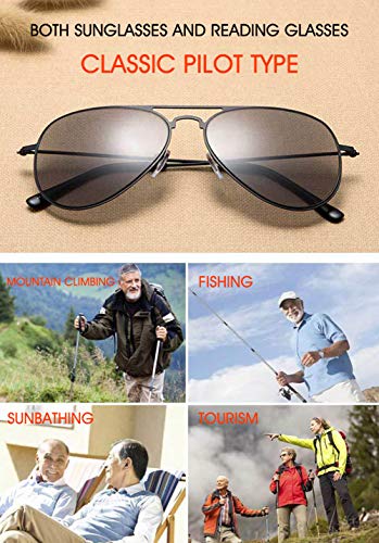 VEVESMUNDO Gafas Sol de Lectura Presbicia Aviador Proteccion UV Grande Marco de Metal y Bisagras con Funda para al aire libre Anteojos de Leer Graduadas (Gafas de lectura de sol, 1.5)