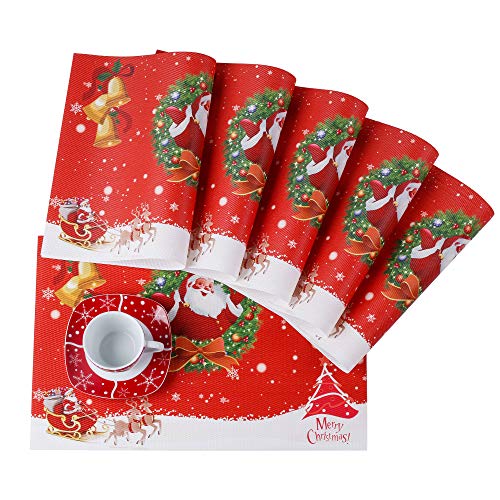 VEWEET, Serie Christmas, Manteles Individuales de Navideña Decorar Mesa, 45x30cm Salvamanteles, Juego de 6 pcs, PVC