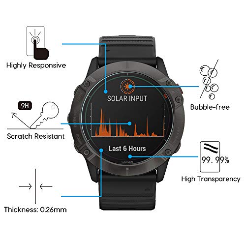 VGUARD 4 Unidades Protector de Pantalla para Garmin Fenix 6X Pro y Sapphire Editions 51mm, Cristal Vidrio Templado Premium para Garmin Fenix 6X Pro y Sapphire Editions 51mm