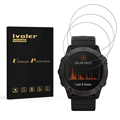 VGUARD 4 Unidades Protector de Pantalla para Garmin Fenix 6X Pro y Sapphire Editions 51mm, Cristal Vidrio Templado Premium para Garmin Fenix 6X Pro y Sapphire Editions 51mm