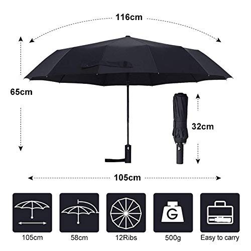 Viajes paraguas plegable paraguas compacto duradero lluvia paraguas plegable Paraguas con revestimiento de teflón reforzado con dosel, automático paraguas de la lluvia de las mujeres a prueba de vient