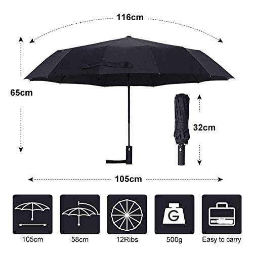 Viajes paraguas plegable paraguas compacto duradero lluvia paraguas plegable Paraguas con revestimiento de teflón reforzado con dosel, automático paraguas de la lluvia de las mujeres a prueba de vient