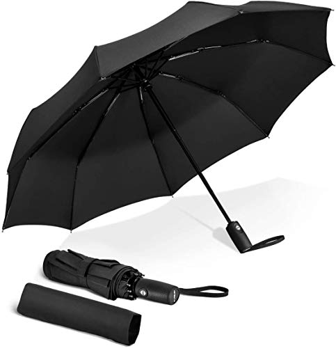 Viajes paraguas plegable paraguas compacto duradero lluvia paraguas plegable Paraguas con revestimiento de teflón reforzado con dosel, automático paraguas de la lluvia de las mujeres a prueba de vient