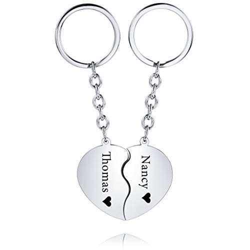 VIBOOS Pareja Personalizada Llavero Relación Regalos Grabado Nombres Fecha Corazón de Acero Inoxidable Llavero Personalizado para Novio Novia Mujeres Hombres Mejor Regalo de Boda de Aniversario