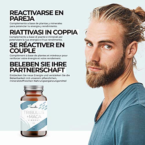 VIBOOST Tribulus terrestris + Maca andina capsulas - Booster de Testosterona para Hombres y Mujeres - Recuperador muscular e Impulsor de fuerza y resistencia con maca polvo, tribulus, rhodiola y zinc