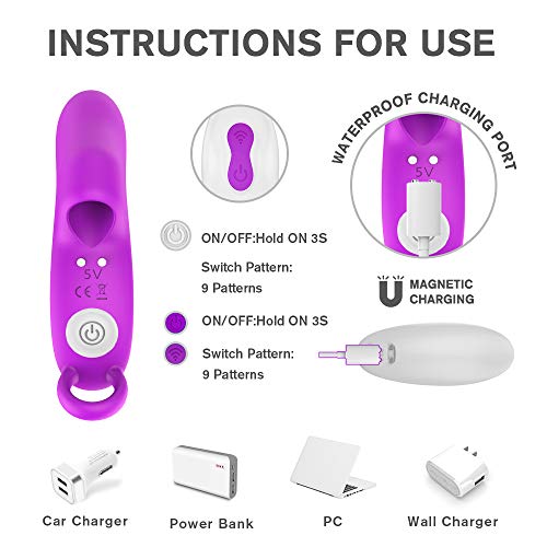 Vibrạdórés de Dedó para Mujer, Vibrạdór de Control Remoto con 9 Modos de Vibración Juguétés Séxuạlés Estimulạdór Puntó G Clítóris USB Recargable Impermeable para Mujer Pareja (Púrpura)