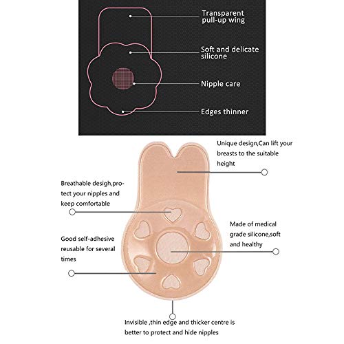 Viccess 1 Piezas Pezoneras Silicona y 1 Piezas Sujetador Adhesivo Silicona Sujetador Invisible Push up Sujetador Coneja para Mujer Sostén Cómodo Reutilizable (S(Cup A/B))