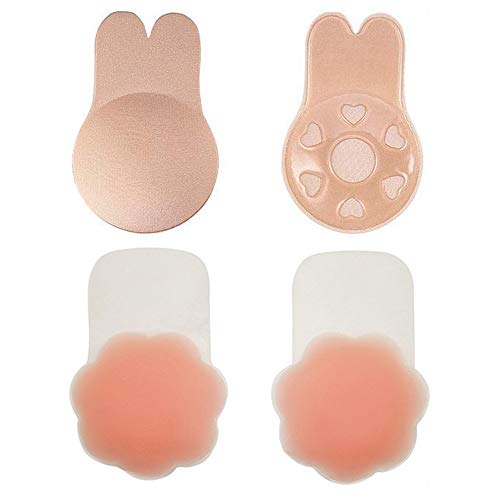 Viccess 1 Piezas Pezoneras Silicona y 1 Piezas Sujetador Adhesivo Silicona Sujetador Invisible Push up Sujetador Coneja para Mujer Sostén Cómodo Reutilizable (S(Cup A/B))