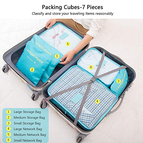 Vicloon 6 en 1 Set de Organizador de Equipaje,Impermeable Organizador de Maleta Bolsa Viaje con Bolsa de Zapato (Cielo Azul)