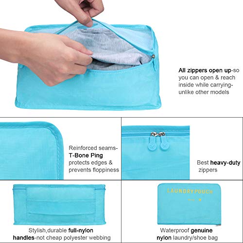 Vicloon 6 en 1 Set de Organizador de Equipaje,Impermeable Organizador de Maleta Bolsa Viaje con Bolsa de Zapato (Cielo Azul)