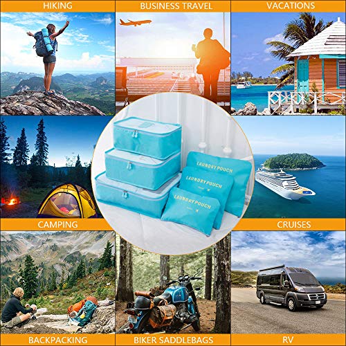 Vicloon 6 en 1 Set de Organizador de Equipaje,Impermeable Organizador de Maleta Bolsa Viaje con Bolsa de Zapato (Cielo Azul)