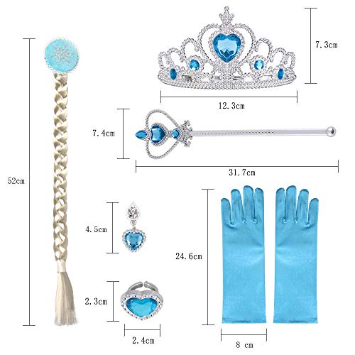 Vicloon 8 Piezas Conjunto con Accesorios de Princesa del Hielo Elsa, Contiene Guantes, Varita, Corona, Anillo, Pendientes y Trenza, para Halloween, Navidad, Fiestas, cumpleaños, Niña, 2-9 Años - Azul