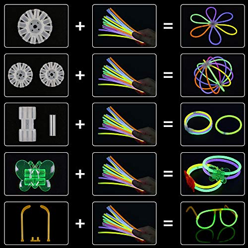 Vicloon Barras Luminosas, Pulseras Luminosas con Variedad de Conectores, Kits para Crear Gafas, Pulseras triples, una Diadema, Bolas Luminosas, Mariposas, una Bola Luminosa Premium.(100pcs)