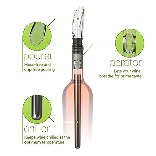 Vicloon Enfriador de Vino, Enfriador Botellas Vino con Varilla de Enfriamiento, Acero Inoxidable Aereador y Vertedor, Antigoteo y Duradero para Los Amantes del Vino