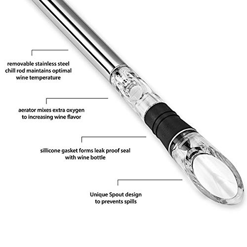 Vicloon Enfriador de Vino, Enfriador Botellas Vino con Varilla de Enfriamiento, Acero Inoxidable Aereador y Vertedor, Antigoteo y Duradero para Los Amantes del Vino