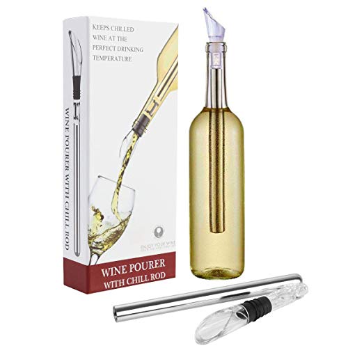 Vicloon Enfriador de Vino, Enfriador Botellas Vino con Varilla de Enfriamiento, Acero Inoxidable Aereador y Vertedor, Antigoteo y Duradero para Los Amantes del Vino