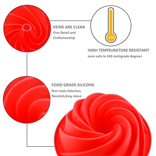 Vicloon Molde Bizcocho Savarín Hondo, 25 x 9 cm Molde/Forma/Tartas Molde Silicona Antiadherente para Hornear, Tarta, Galletas - Insipido e Inoloro