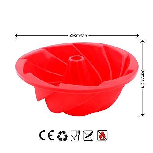 Vicloon Molde Bizcocho Savarín Hondo, 25 x 9 cm Molde/Forma/Tartas Molde Silicona Antiadherente para Hornear, Tarta, Galletas - Insipido e Inoloro