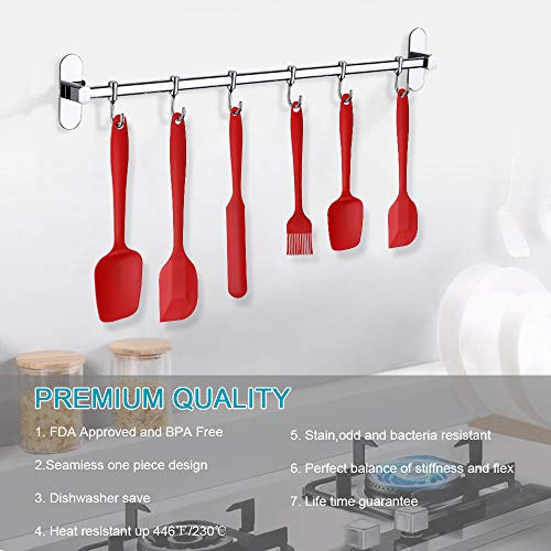Vicloon Utensilios de Cocina de Silicona,Set de 6 Espátulas Silicona Incluye Hilvanado Cepillo, Espátula,Cuchara, No Tóxico, Antiadherente,Resistente al Calor,Utensilios para Cocina y Horneado (Rojo)
