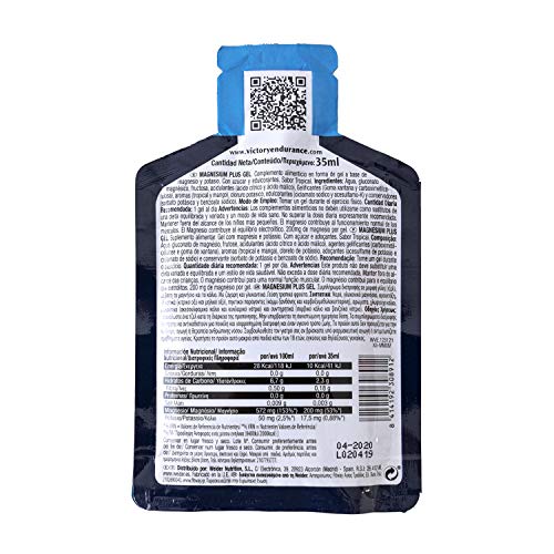 Victory Endurance Magnesium Gel Plus 35ml x 12 geles. El Magnesio evita calambres musculares. Con un plus de Potasio para potenciar sus efectos.