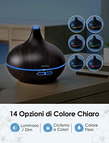 VicTsing Homasy 500 ml 6 10 ml Juego de aceites Esenciales, 23 dB Aromas con 14 Colores LED, difusor Ambiente hasta 15 Horas de Trabajo para Yoga, sin BPA, Oscuro, L