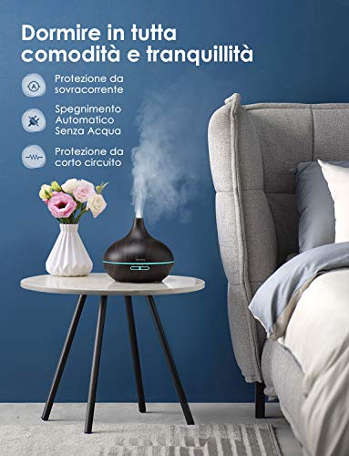 VicTsing Homasy 500 ml 6 10 ml Juego de aceites Esenciales, 23 dB Aromas con 14 Colores LED, difusor Ambiente hasta 15 Horas de Trabajo para Yoga, sin BPA, Oscuro, L