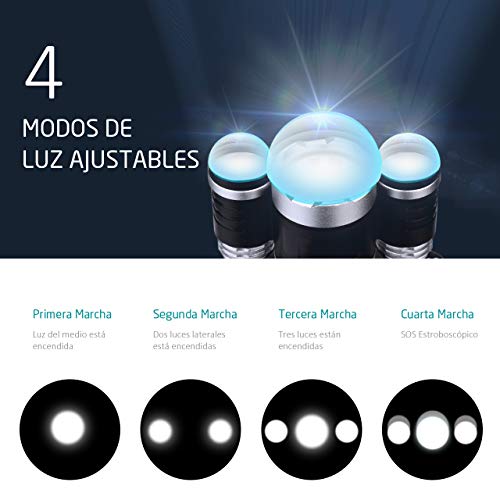VicTsing Linterna Frontal Recargable LED Alta Potencia 6000 Lúmenes, Linterna Cabeza con 4 Modos, Automomía hasta 8H, Alcance de 500M, Impermeable IPX6 para Casco, Pesca, Bicicleta, Camping y Caza