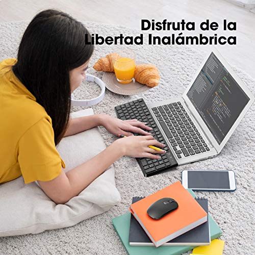 VicTsing Pack Teclado y Ratón Inalámbrico 2.4G con 12 Teclas Multimedia Anti-Splash Teclado Choclate, dpi 1600, QWERTY Español para PC, Computadora y Portátil