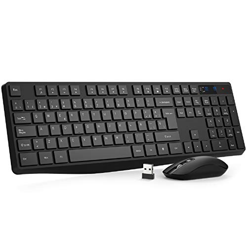 VicTsing Pack Teclado y Ratón Inalámbrico 2.4G con 12 Teclas Multimedia Anti-Splash Teclado Choclate, dpi 1600, QWERTY Español para PC, Computadora y Portátil