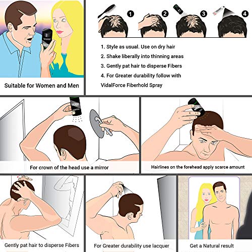 VidalForce ⏤ Full Pack (Bomba + Optimizador + Fibras Queratina) ⏤ Polvos de volumen cabello hombre y mujer, Fibra de pelo | Microfibras Capilares Castaño Oscuro (27,5 gr) |