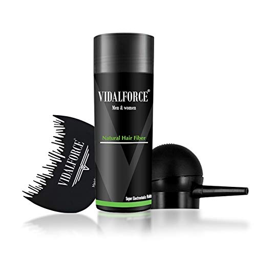 VidalForce ⏤ Full Pack (Bomba + Optimizador + Fibras Queratina) ⏤ Polvos de volumen cabello hombre y mujer, Fibra de pelo | Microfibras Capilares Castaño Oscuro (27,5 gr) |
