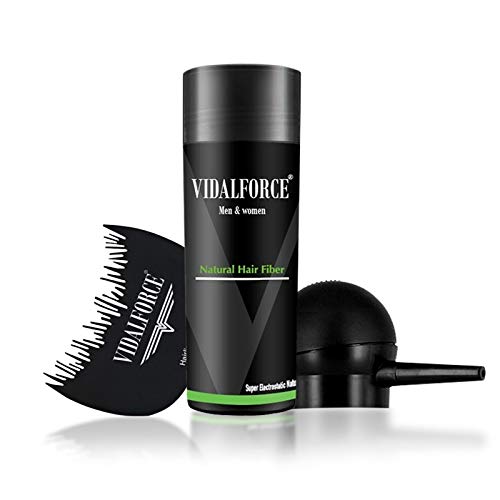 VidalForce ⏤ Full Pack (Bomba + Optimizador + Fibras Queratina) ⏤ Polvos de volumen cabello hombre y mujer, Fibra de pelo | Microfibras Capilares Castaño Oscuro (27,5 gr) |