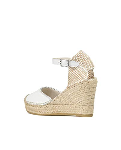 Vidorreta - Alpargata Cuña Esparto Piel Napa Blanca Adorno Bolitas Pulsera para: Mujer Color: Blanco Talla: 39