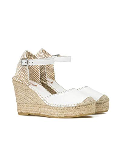 Vidorreta - Alpargata Cuña Esparto Piel Napa Blanca Adorno Bolitas Pulsera para: Mujer Color: Blanco Talla: 39