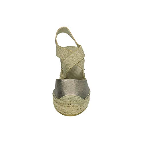 Vidorreta - Alpargata Cuña Esparto Piel Napa Metal Dorado Elásticos para: Mujer Color: marrón Talla: 37